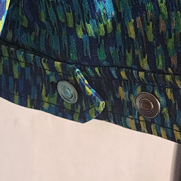 Attyre New York Blue Green Yellow Abstract Rayon Nylon Span Adj Waist Jacket XL - Picture 16 of 16